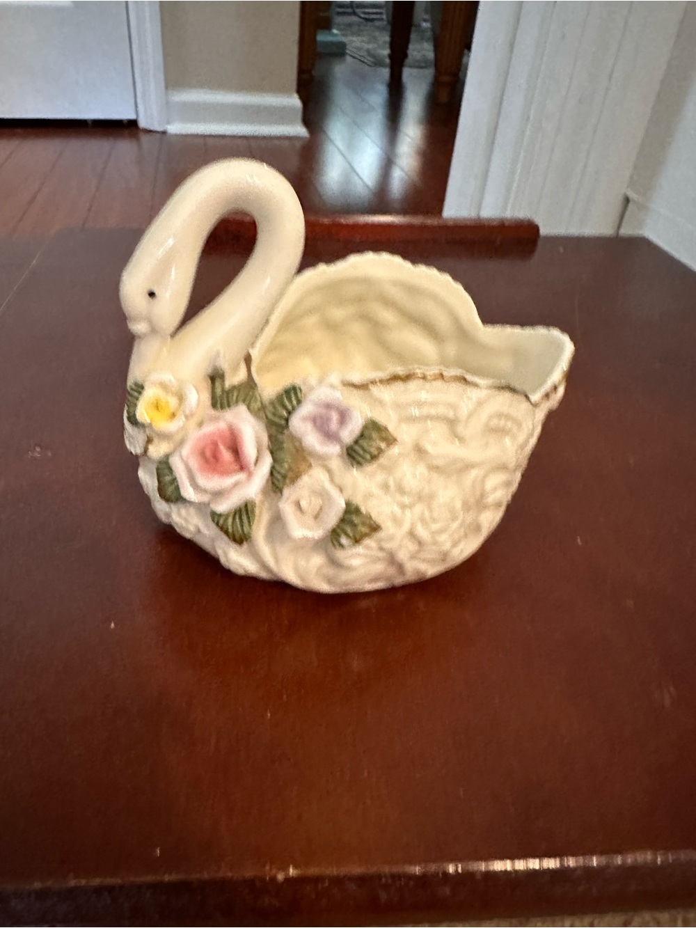 Porcelain Swan  with Floral Accents - Cream